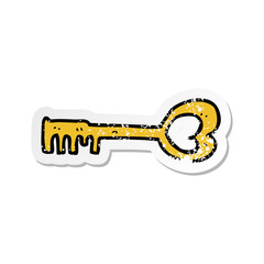retro distressed sticker of a cartoon heart shaped key