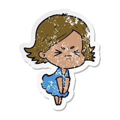 distressed sticker of a cartoon angry woman