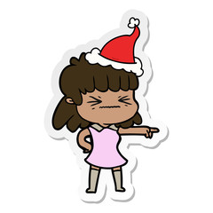 sticker cartoon of a woman wearing santa hat