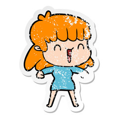 distressed sticker of a cartoon woman