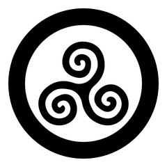 Triskelion or triskele symbol sign icon black color vector in circle round illustration flat style image