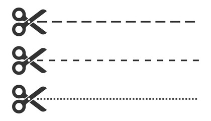 Cut lines icon in flat style. Scissors snip vector illustration on white isolated background.