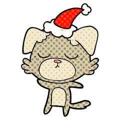 cute comic book style illustration of a dog wearing santa hat