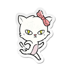 distressed sticker of a cute cartoon cat