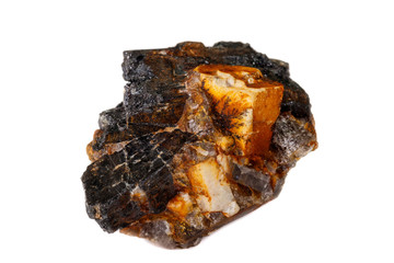 Macro of the mineral stone Columbite, Beryl, Feldspar on a white background