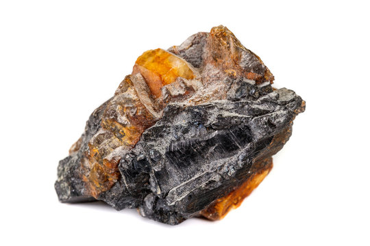 Macro of the mineral stone Columbite, Beryl, Feldspar on a white background