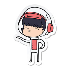 sticker of a cartoon curious astronaut