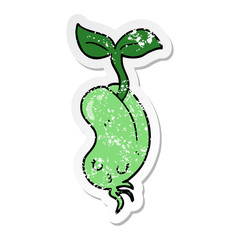 distressed sticker of a cartoon sprouting bean