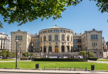 Storting Oslo its the supreme legislature of Norway, established in 1814 by the Constitution of Norway. It is located in Oslo.  - obrazy, fototapety, plakaty
