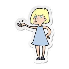 sticker of a cartoon woman showing off engagement ring