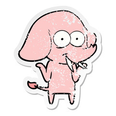 distressed sticker of a happy cartoon elephant