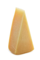 Triangle piece of parmesan cheese isolated on white