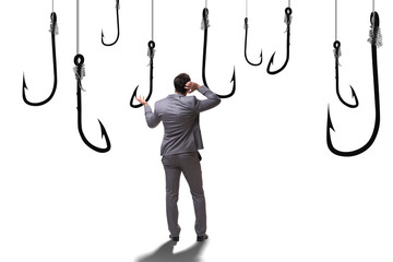 Businessman being tempted to bite the bait