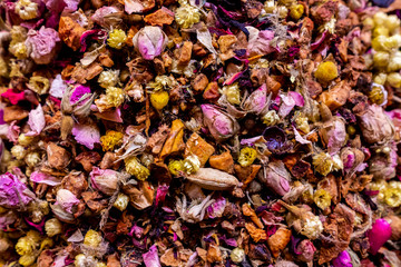 A mixture of flower tea close-up