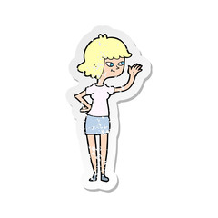 retro distressed sticker of a cartoon friendly girl waving