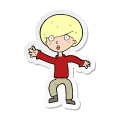 sticker of a cartoon panicking boy