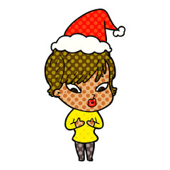 comic book style illustration of a woman wearing santa hat