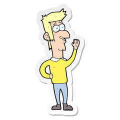 sticker of a cartoon man waving