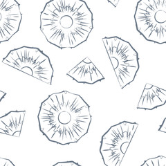Seamless pattern from outline sliced pineapple pieces on a white background.