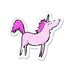 retro distressed sticker of a cartoon unicorn