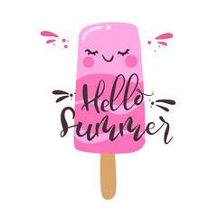 pink ice cream. hand drawn tags and elements set for summer holiday.
