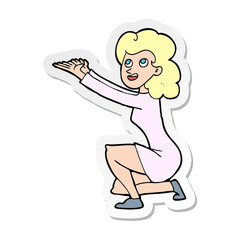 sticker of a cartoon woman presentation gesture