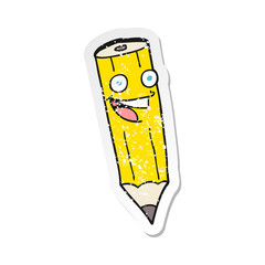 retro distressed sticker of a happy cartoon pencil