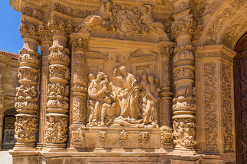 Astorga, Spain. High relief to the left of the central portal of the Cathedral: The expulsion of...