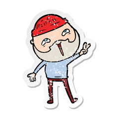 Obraz premium distressed sticker of a cartoon happy bearded man