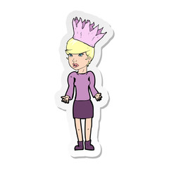 sticker of a cartoon woman wearing paper crown
