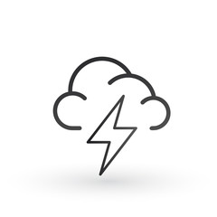 Cloud and lightning bolt linear icon for website or app. Vector illustration isolated on white background.