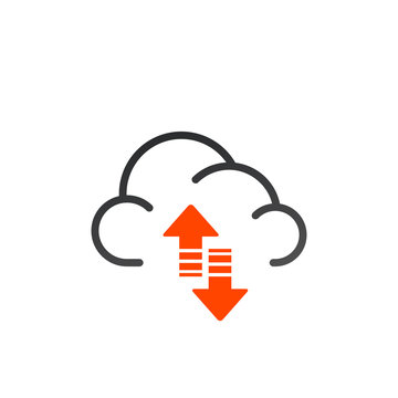 Data cloud icon. Backup and restore sign. Backup and restore data cloud. Upload to and download from data cloud. Internet traffic image. Arrows up and down. 