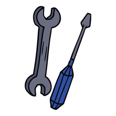 cartoon doodle of a spanner and a screwdriver