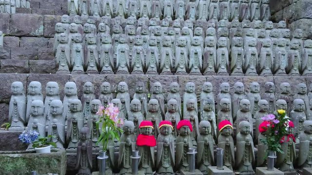 Army of praying monk statues at Hase Dera Temple in Kamakura