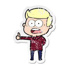 distressed sticker of a cartoon shocked man