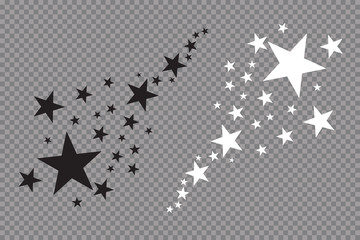 Stars on a white background. Black star shooting with an elegant star.Meteoroid, comet, asteroid, stars.