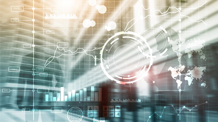 Business intelligence BI Key performance indicator KPI Analysis dashboard transparent blurred background.