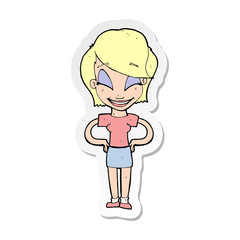 sticker of a cartoon woman with hands on hips