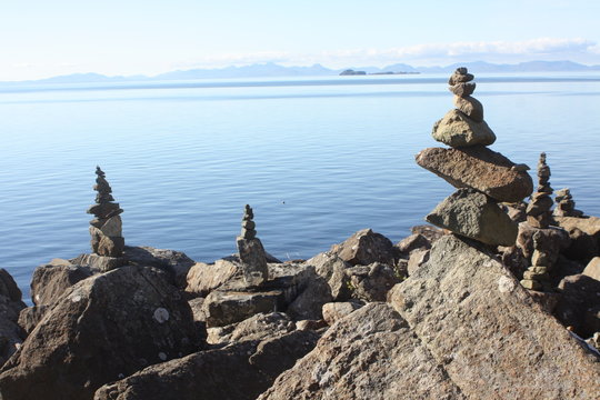 piles of rocks in Scotish Lake, Scotland