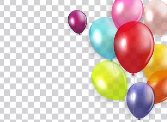 Fotobehang Glossy Happy Birthday Concept with Balloons isolated on transparent background. Vector Illustration © olegganko