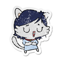 distressed sticker of a cartoon cat girl