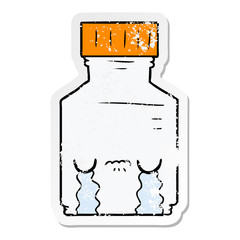distressed sticker of a cartoon pill jar