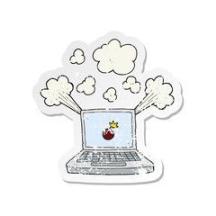 retro distressed sticker of a cartoon laptop computer with bomb symbol