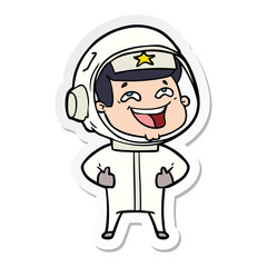 sticker of a cartoon laughing astronaut