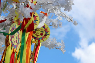 Shrovetide decorations in VDNH public park, Pancake week in Russia, traditional spring festival