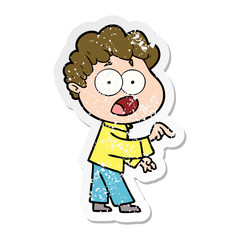 distressed sticker of a cartoon man gasping in surprise