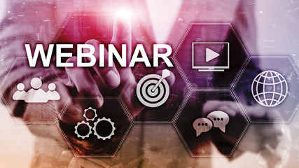 Webinar, Personal development and e-learning concept on blurred abstract background.