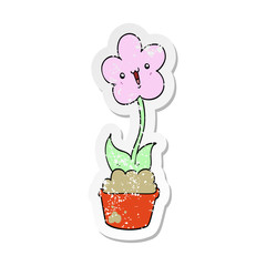 distressed sticker of a cute cartoon flower
