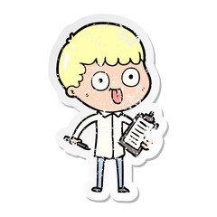 distressed sticker of a cartoon man staring