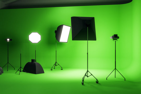 Bright green photo studio